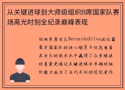 从关键进球到大师级组织B席国家队赛场高光时刻全纪录巅峰表现